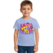 Sedirli Unisex Sımpsons Baskılı Çocuk Tişört Pamuklu Penye Kumaş