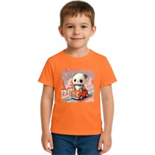 Sedirli Unisex Ayıcık Panda Baskılı Çocuk Tişört Pamuklu Penye Kumaş