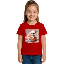 Sedirli Unisex Ayıcık Panda Baskılı Çocuk Tişört Pamuklu Penye Kumaş