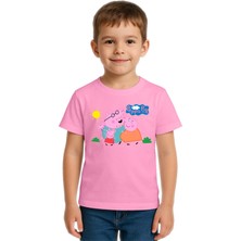 Sedirli Unisex Peppa Pig Baskılı Çocuk Tişört Pamuklu Penye Kumaş