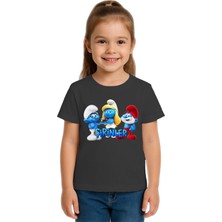 Sedirli Unisex Şirinler Baskılı Çocuk Tişört Pamuklu Penye Kumaş