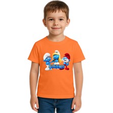 Sedirli Unisex Şirinler Baskılı Çocuk Tişört Pamuklu Penye Kumaş