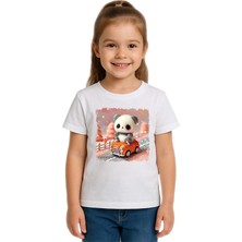 Sedirli Unisex Ayıcık Panda Baskılı Çocuk Tişört Pamuklu Penye Kumaş
