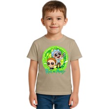 Sedirli Unisex Rick And Morty Baskılı Çocuk Tişört Pamuklu Penye Kumaş