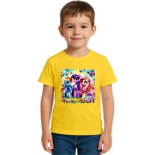 Sedirli Unisex My Little Pony Baskılı Çocuk Tişört Pamuklu Penye Kumaş
