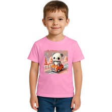 Sedirli Unisex Ayıcık Panda Baskılı Çocuk Tişört Pamuklu Penye Kumaş