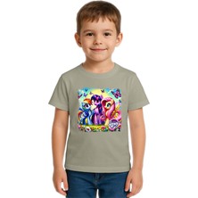Sedirli Unisex My Little Pony Baskılı Çocuk Tişört Pamuklu Penye Kumaş