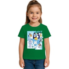 Sedirli Unisex Bluey Baskılı Çocuk Tişört Pamuklu Penye Kumaş