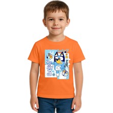 Sedirli Unisex Bluey Baskılı Çocuk Tişört Pamuklu Penye Kumaş