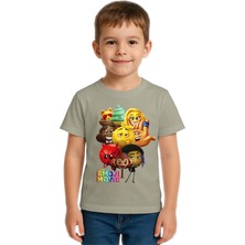 Sedirli Unisex Emoji Baskılı Çocuk Tişört Pamuklu Penye Kumaş