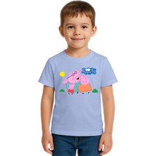 Sedirli Unisex Peppa Pig Baskılı Çocuk Tişört Pamuklu Penye Kumaş