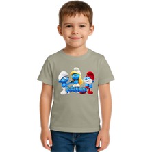 Sedirli Unisex Şirinler Baskılı Çocuk Tişört Pamuklu Penye Kumaş