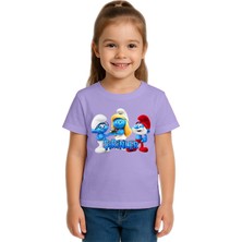 Sedirli Unisex Şirinler Baskılı Çocuk Tişört Pamuklu Penye Kumaş