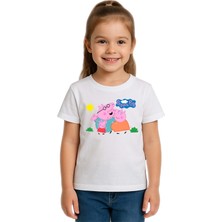 Sedirli Unisex Peppa Pig Baskılı Çocuk Tişört Pamuklu Penye Kumaş
