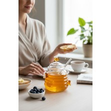 Şeffaf Cam Bal Kavanozu, Kaşıklı, 450 Ml, Dekoratif ve Pratik Tasarım