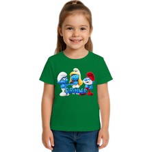 Sedirli Unisex Şirinler Baskılı Çocuk Tişört Pamuklu Penye Kumaş