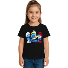 Sedirli Unisex Şirinler Baskılı Çocuk Tişört Pamuklu Penye Kumaş