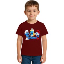 Sedirli Unisex Şirinler Baskılı Çocuk Tişört Pamuklu Penye Kumaş