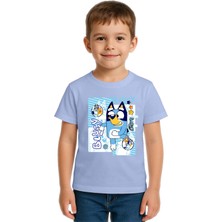 Sedirli Unisex Bluey Baskılı Çocuk Tişört Pamuklu Penye Kumaş