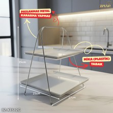 Iki Katlı Mika Sunumluk Kurabiyelik 35X25X20CM, Zarif ve Şık Tasarım