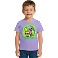 Sedirli Unisex Rick And Morty Baskılı Çocuk Tişört Pamuklu Penye Kumaş