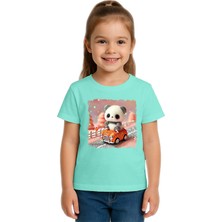 Sedirli Unisex Ayıcık Panda Baskılı Çocuk Tişört Pamuklu Penye Kumaş