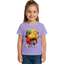 Sedirli Unisex Emoji Baskılı Çocuk Tişört Pamuklu Penye Kumaş