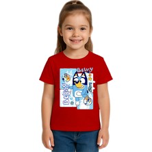 Sedirli Unisex Bluey Baskılı Çocuk Tişört Pamuklu Penye Kumaş