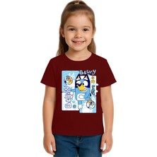 Sedirli Unisex Bluey Baskılı Çocuk Tişört Pamuklu Penye Kumaş
