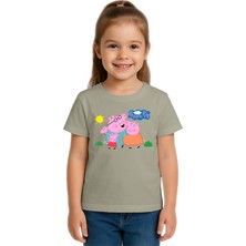 Sedirli Unisex Peppa Pig Baskılı Çocuk Tişört Pamuklu Penye Kumaş