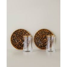 Şık Kahverengi-Gold Cam Çay Seti 4 Parça 2 Kişilik