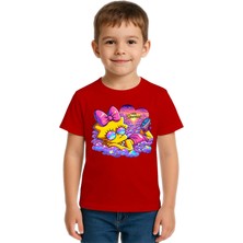 Sedirli Unisex Sımpsons Baskılı Çocuk Tişört Pamuklu Penye Kumaş