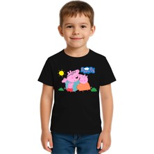 Sedirli Unisex Peppa Pig Baskılı Çocuk Tişört Pamuklu Penye Kumaş