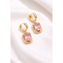 Ares 01 Store ✨ Zirkon Taşlı Pembe Taşlı Altın Renk Küpe Zarif Kadın Küpe ✨