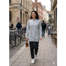 Bubiee Baby Kadın Yumuşak Dokulu Baklava Desenli Şık Triko Kazak -Standart Beden