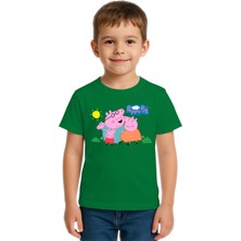 Sedirli Unisex Peppa Pig Baskılı Çocuk Tişört Pamuklu Penye Kumaş