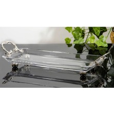 Metal Kulplu Servis Tabağı, Zarif ve Şık Gümüş Renk Tasarım