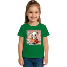 Sedirli Unisex Ayıcık Panda Baskılı Çocuk Tişört Pamuklu Penye Kumaş