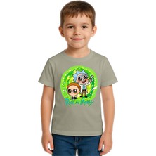 Sedirli Unisex Rick And Morty Baskılı Çocuk Tişört Pamuklu Penye Kumaş