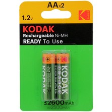 Kodak Şarj Edilebilir Ni-Mh AA Pil 2600 mAh 2 Adet 1,2 V Güçlü Performanslı Pil Tipi