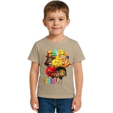 Sedirli Unisex Emoji Baskılı Çocuk Tişört Pamuklu Penye Kumaş