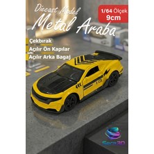 Sera3D Diecast 1:64 Çek Bırak - Sarı Siyah Spor Yarış Arabası Açılır Kanat Kapı ve Arka Bagajlı