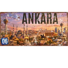 AYNED Print Ankara Şehir Silüeti ve Manzaralı Eskitme Tasarım Alüminyum Duvar Tabelası