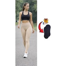 Velora Shopping Şardonlu Yüksek Bel Toparlayıcı Günlük Spor Tayt Dalgıç Kumaş Iç Göstermez Babet Çorap Hediyeli