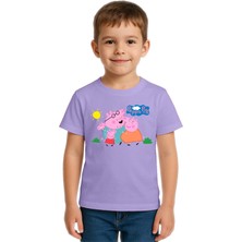 Sedirli Unisex Peppa Pig Baskılı Çocuk Tişört Pamuklu Penye Kumaş
