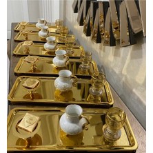 Altı Parça Gold Renk Paslanmaz Çelik Baton Çay ve Kahve Sunum Tepsisi