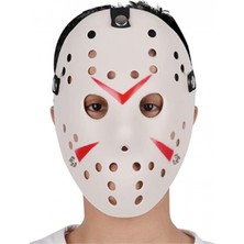 Beyaz Renk Kırmızı Çizgili Tam Yüz Hokey Jason Maskesi Hannibal Maskesi