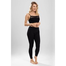 Tusebu Kadın Siyah Yüksek Bel Esnek Penye Rahat Günlük Basic Tayt