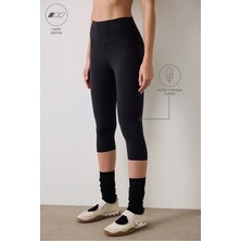 Tusebu Yüksek Bel Kapri Spor Tayt Uzunluk Hafif Destek Ultra Yumuşak Siyah