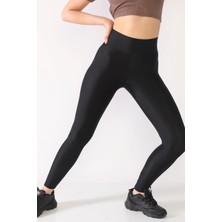 Lady Hürrem Kadın  Siyah Parlak Polyamid Kumaş Disko Geniş Kemer Toparlayıcı Özellikli Tayt